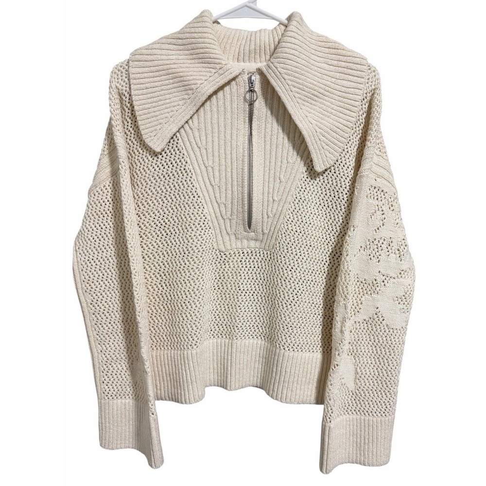 Anthropologie Daily Practice Half-Zip Oversized Pullover Sweater Cream Medium